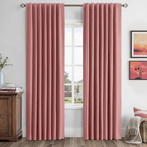 MIULEE 100% Blackout Linen Curtains for Bedroom, Dusty Rose Solid Luxury Decor Thermal Insulation Room Darkening Drapes for Living Room Nursery Back Tab Rod Pocket 42 x 84 Inches, 2 Panels