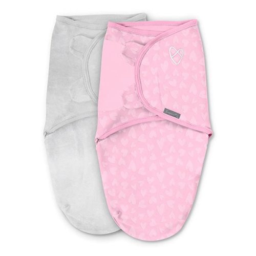 SwaddleMe by Ingenuity Original Swaddle, Size Small/Medium, For Ages 0-3 Months, 7-14 Pounds, Up to 26 Inches Long, 2-Pack Baby Swaddle Blanket Wrap - Pink Hearts