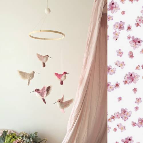 Hummingbird Crib Mobile: Pastel Nursery Decor, Needle Felted Birds