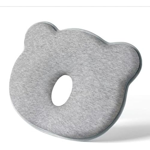 Memory Foam Baby Head Support Pillow for Newborn - 100% Cotton, Portable & Machine-Washable Baby Head Pillow to Prevent Flat Head,Grey