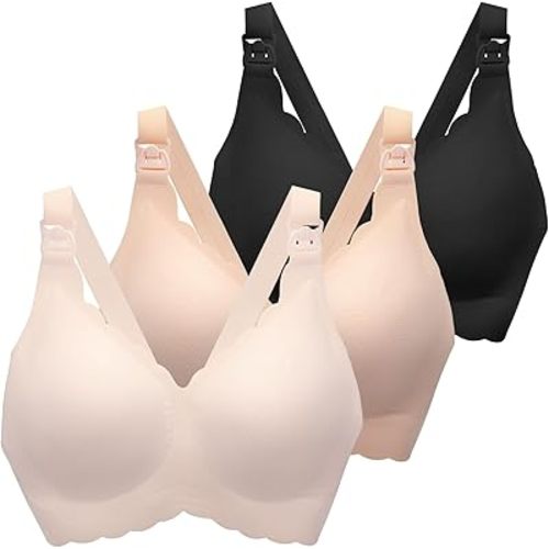 Nursing Bras for Breastfeeding, Seamless Ultra Comfort Maternity Bra, Natural Shape Pregnancy Bras for Women - XX-Large - Black/Beige/Pink