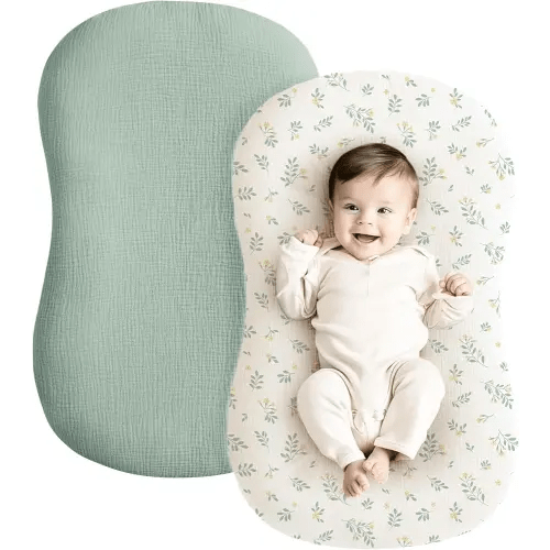 Konssy Muslin Baby Lounger Cover 2 Pack, 100% Cotton Newborn Lounger Cover, Soft and Breathable Lounger Cover for Boys Girls, Covers Only (Leaf,Green)