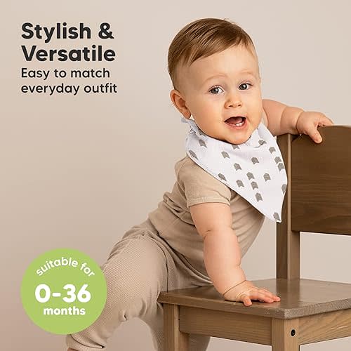 KeaBabies 8-Pack Organic Baby Bandana Drool Bibs - Stylish Unisex Bandana Bibs, Super Absorbent Bandana Drool Bibs, Gentle Teething Bibs for Infants, Organic Cotton Baby Bib (Hunter)