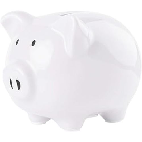 SOBEIT Piggy Bank for Kids Girls Boys, Glazed Ceramic Coin Bank, Cute Pig Piggy Bank Money Bank Coin Bank for Birthday, Nursery Décor, Keepsake, Baby Shower (White)