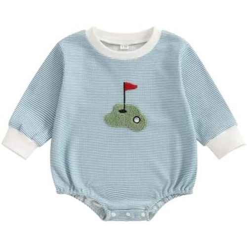 Lamuusaa Newborn Baby Boy Clothes Long Sleeve Golf Embroidery Rompe Stripe Bodysuit Sweatshirt Fall Winter Outfit 0-18M