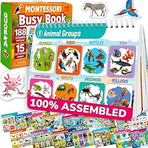 QUOKKA Montessori Busy Book for Ages 4-8 - Pre K Toddler Learning Activities for Homeschooling - My Preschool Busy Book for Toddlers 3-5 - 15 Kids Educational Animal Activities