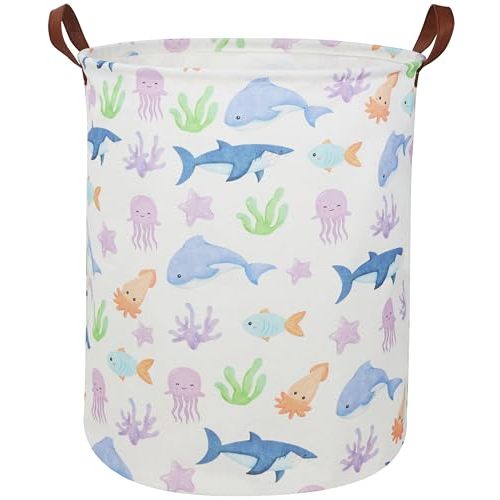 Essme Kids Laundry Hamper,Shark Hamper Collapsible Canvas Waterproof Ocean Storage Bin for Boy, Nursery Hamper,Gift Baskets,toy bins(Ocean)