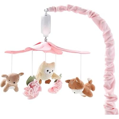 The Peanutshell Crib Mobile for Girls - Pink and White Musical Baby Crib Mobile with 12 Lullabies, Forest Baby Little Forest Nursery Decor