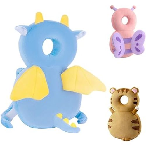 Toddler Baby Head Protection Cushion Backpack Wear,Blue Dinosaur