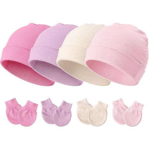 Newborn Baby Hats and Mittens Set for Unisex Infant Toddler Soft Beanie Hat Newborn Hospital Hats for Boys Girls 0-6 Months