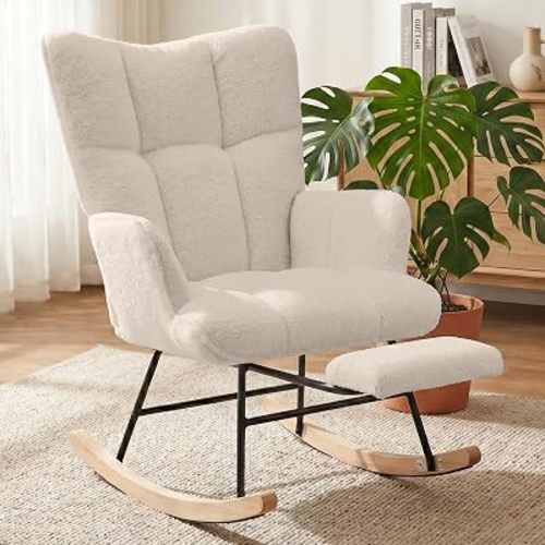Rocking Chair Nursing, Upholstered Nursery Glider Chair (Beige)