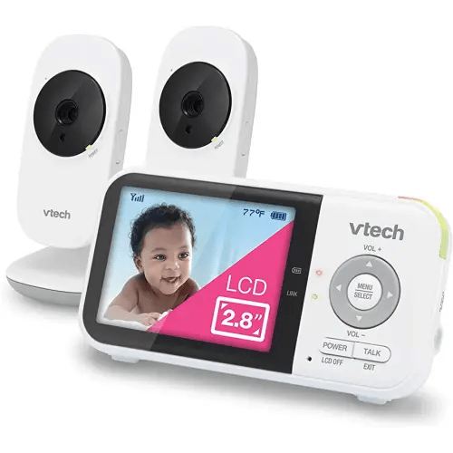 VTech VM819-2 Baby Monitor, 2.8” Screen, 2 Cameras, 1000ft Range, Night Vision, 2-Way Audio, Temperature Sensor, Lullabies, Secured Transmission No WiFi