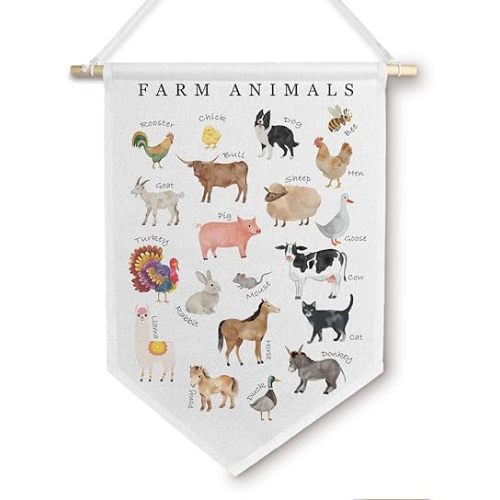 BlissfulAbon Farm Animals Alphabet Banner - Farm Animal Nursery Educational Hanging Pennant Flag, Farm Nursery Decor, 11 X 15 Inch