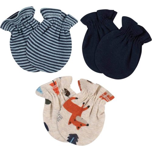 3-Pack Baby Boys Fox No Scratch Mittens