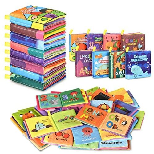 Baby Bath Books,Nontoxic Fabric Soft Baby Cloth Books,Early Education Toys,Waterproof Baby Books for Toddler, Infants Perfect Shower Toys,Kids Bath Toys Birthday Gift(Pack of 8)