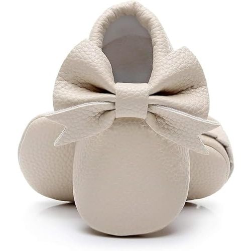Bebila Double Bow Fringe Baby Moccasins - Soft Sole Baby Shoes Girls Toddler Crib Flats