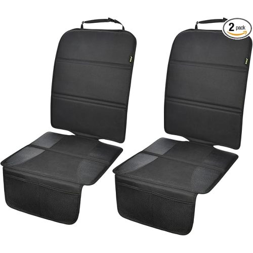 PIDO Car Seat Protector, 2 Pack Seat Protector Under Baby Car Seat with Thick Padding and Non-Slip Back, Waterproof Carseat Protection Cover Pad for Vehicle Leather Upholstery, Black