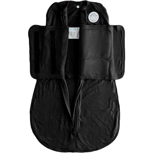 DREAMLAND BABY Bamboo Viscose Swaddle Sleep Sack (0-6 Months). Ultra Soft Swaddle Blanket w/Built in Band. 97% Viscose, 3% Spandex (Black)