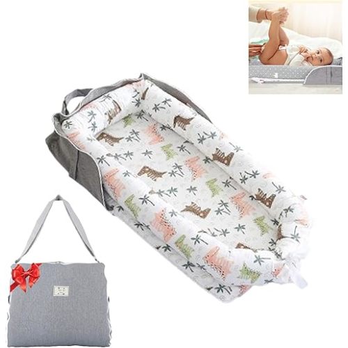 Baby Lounger for Newborn Portable Bag,Baby Lounger Play Mat Awake-Time,Newborn Babies Essentials Gifts 0-24 Months Home Travel(Crocodile Jungle)