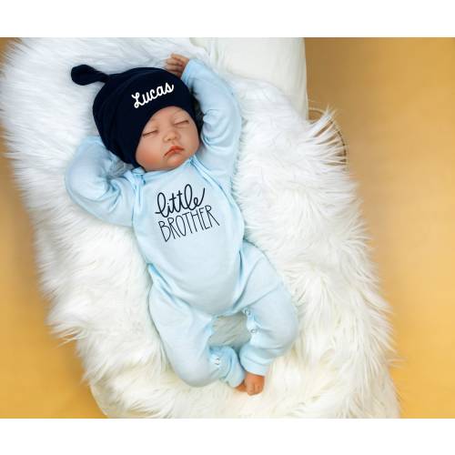 Little Brother Coming Home Outfit, Romper with Personalized Name Hat, Take home outfit, Going Home Personalized, Newborn Boy, Baby Boy