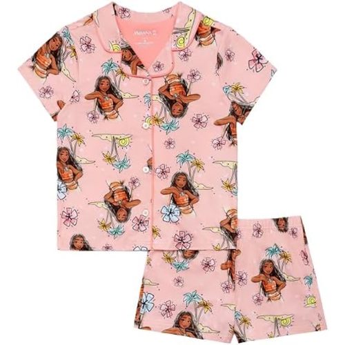 Disney Girls' 2-piece Loose-fit Button Down Matching Pajama Set, Soft & Cute for Kids