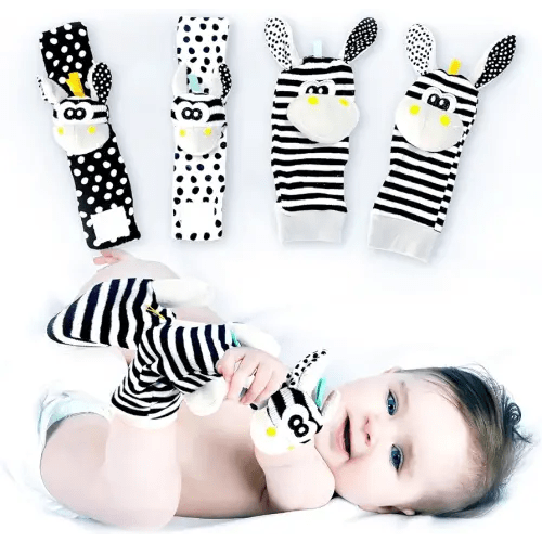BABY K Foot Finder Socks & Wrist Rattles (Set J) - Newborn Toys for Baby Boy or Girl - Brain Development Infant Toys - Hand and Foot Rattles Suitable for 0-3, 3-6, 6-12 Months Babies