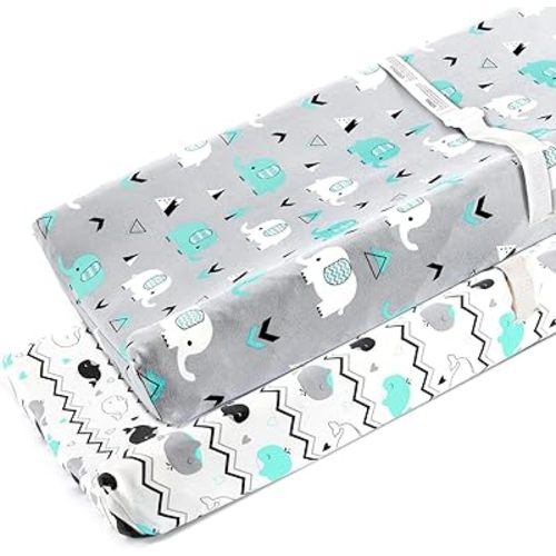 Stretchy Changing Pad Covers for Boys Girls,2 Pack Jersey Knit,Elephant & Whale