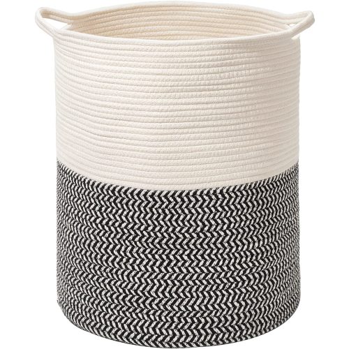 ROKR Large Laundry Basket Woven Rope Dirty Clothes Hamper Modern Laundry Hamper Baskets Tall for Living Room(Black&White, 20” x15” x 15”)