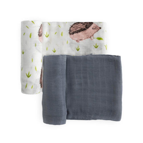 Deluxe Muslin Swaddle Blanket 2 Pack - Charcoal Hedgehog