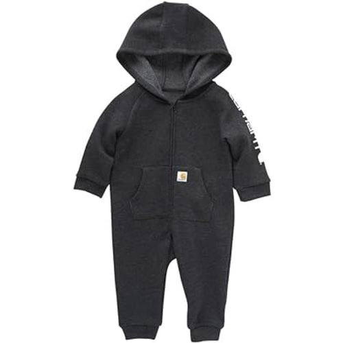 Carhartt Kid's CM8752 Long-Sleeve Zip-Front Hooded Coverall - 3 Months - Caviar Black Heather