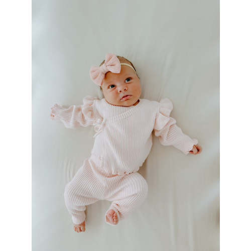 RIBBED RUFFLE KIMONO SET | PINK