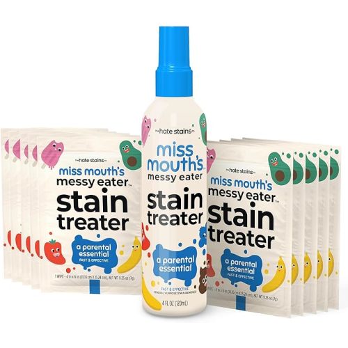 Miss Mouth's Messy Eater Stain Treater Spray - 4oz & 10 Wipes Stain Remover - Newborn & Baby Essentials - No Dry Cleaning Food, Grease, Coffee Off Laundry, Underwear, Fabric