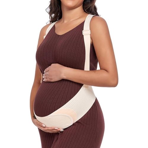 Belly Bands For Pregnant Women Maternity Belt Pregnancy Belly Support Band Adjustable Pregnancy Belt with Back Brace Straps (Beige, X-Large)