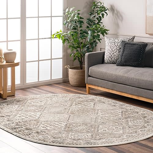 nuLOOM Oval 4x6 Becca Traditional Tiled Area Rug, Beige, Faded Transitional Design, Stain Resistant, For Bedroom, Dining Room, Living Room, Hallway, Office, Kitchen, Entryway