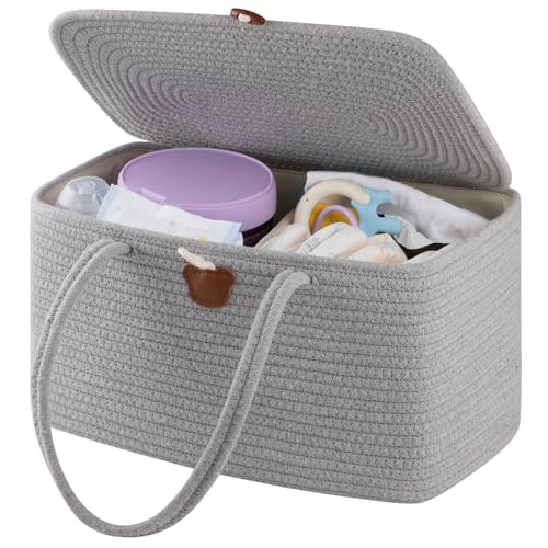 OIAHOMY Large Diaper Caddy Organizer for Baby, Portable Baby Basket with Handles, Baby Gift Basket for Newborn, Diaper storage Organizer for Changing Table and Car- Grey