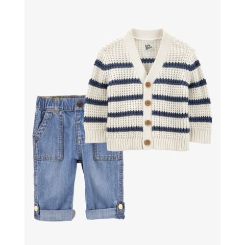 Baby 2-Piece Striped Sweater Knit Cardigan & Roll-Up Cuff Jeans Set | Carter's