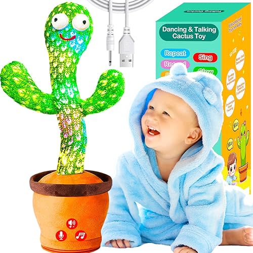 Rechargeable Dancing Talking Cactus Toy for Baby Toddler, Volume Adjustable, Singing, Mimicking, Repeating, Baby Toys for Girls Boys, Birthday Gifts