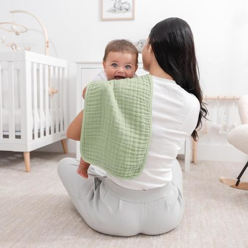 Comfy Cubs Muslin Burp Cloths Set Large 100% Cotton Hand Washcloths for Babies, Baby Essentials 6 Layers Extra Absorbent and Soft Boys & Girls Baby Bibs & Burp Cloths Set (Sage, 6-Pack, 20" X10") - 6-Pack 20"X10"