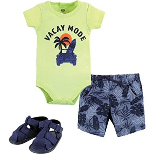 Hudson Baby Unisex Baby Cotton Bodysuit, Shorts and Shoe Set