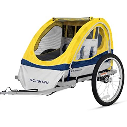 Schwinn Joyrider Echo and Trailblazer Child Bike Trailer, Single and Double Seat Baby Carrier Options, Canopy, 16 or 20-Inch Air-Filled Tires, with Bug Screen & Weather Shield, Bike Attachment