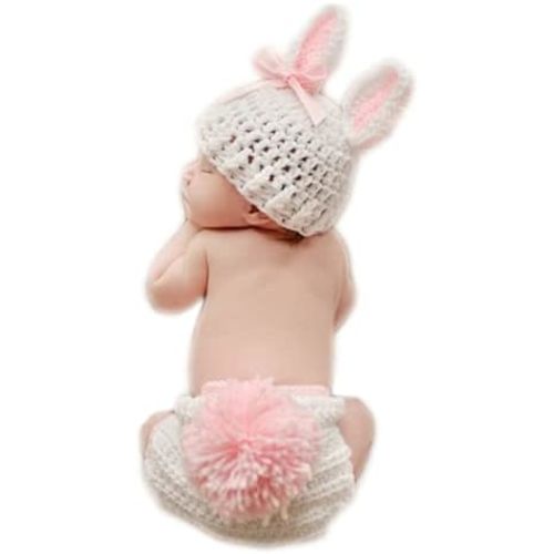 Newborn Baby Bunny Rabbit Crochet Knitted Photography Props Newborn Baby Outfits Diaper Costume
