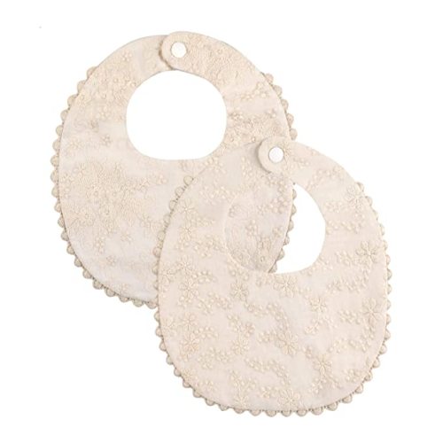 Baby Bib For Girls,Reversible Waterproof Handmade Natural Cotton Baby Drool Bib 0-12 months 2 Pack (off-white color, 0-12 months)