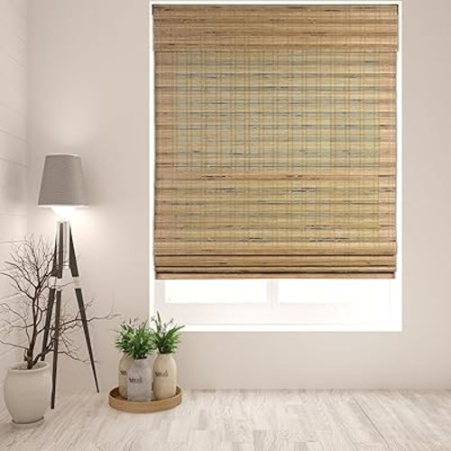 ARLO BLINDS Sheer Bamboo Roman Shades with Valance - Tuscan, 34" W x 74" H - Light Filtering Cordless Blinds for Interior Windows - Real Natural Bamboo Material - Mounting Hardware Included