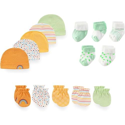 15 Pack Unisex New Born Boy Girls Hats Mittens Socks Sets Cotton Soft Infant Accessory 0-6 Months Baby Essentials