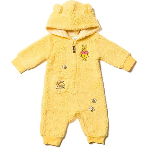 Disney Winnie the Pooh Mickey Mouse Lilo & Stitch Jack Skellington Monsters Inc Baby Zip Up Coverall Newborn to Infant Sizes - 12 Months - Yellow