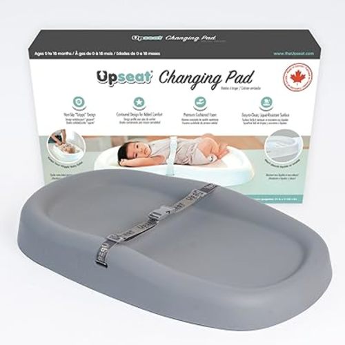 Upseat Baby Changing Pad, Non-Slip Grippy Design, Premium Cushioned Foam, Contoured for Comfort, Waterproof and Easy-to-Clean, Liquid-Resistant (Gray)