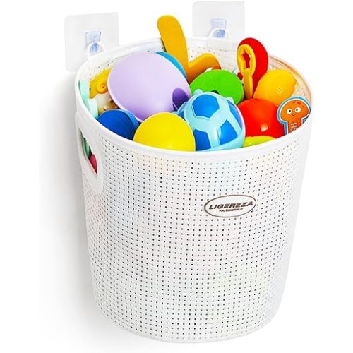 Bath Toy Organizer, 2x Capacity & Large Opening Bathtub Toy Storage Organizer, Quick Access Bath Toy Holder For Bathtub, Quick Dry Baby Bath Toy Storage For Tub, Mesh Shower Caddy (White)