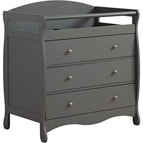Karl home Changing Table Dresser Baby Diaper Changing Station Infant Nursing Table with 3 Drawers, Safety Rail & Strap for Bedroom, Nursery, Gray