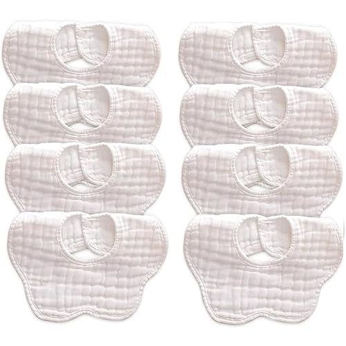 EllieHouse 8 Pack Muslin Baby Bibs - Pearl White