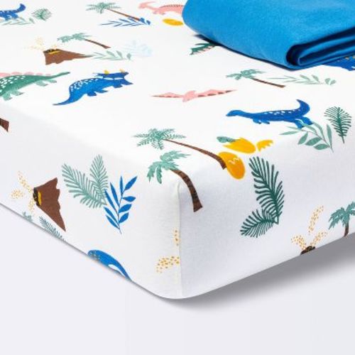 Fitted Jersey Crib Sheet Dino-snore - Solid Blue - 2pk - Cloud Island™
